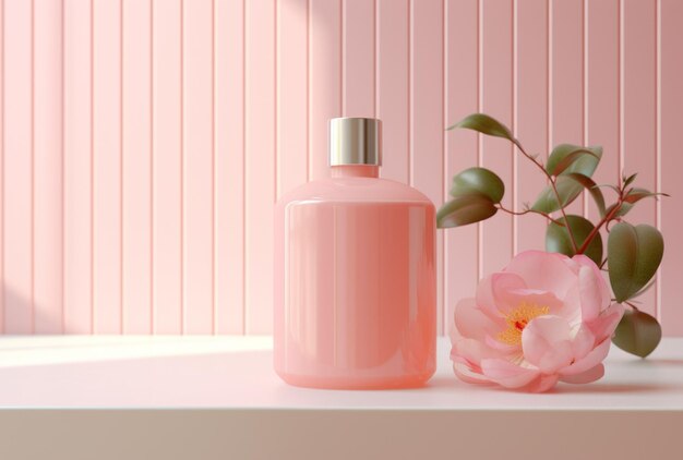 peach gel with pink jar in a pink bathroom