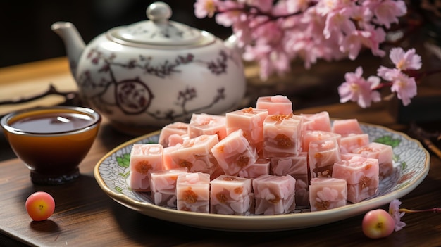 Персиковая жевательная резинка тройной коллагеновый десерт tao jiao или cheng teng традиционное китайское освежение