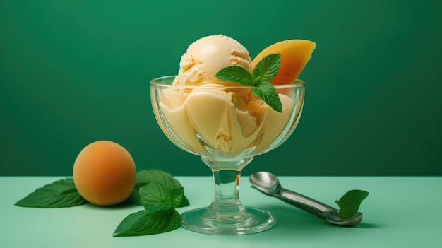 Peach ice cream with mint Illustration AI GenerativexA