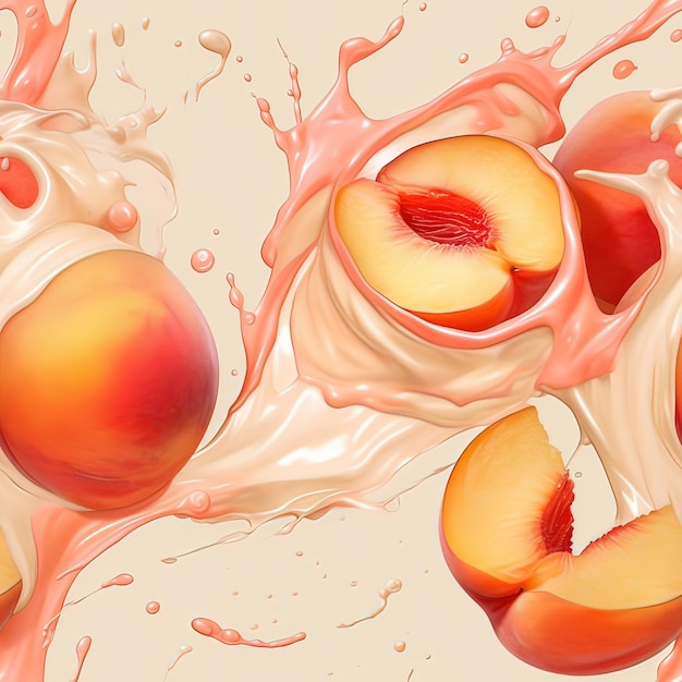 A peach is being poured into a peach juice splash.