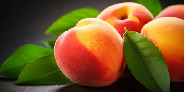 Peach isolate Peach slice Peach with leaf on white background Full depth of field Generative AI