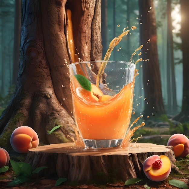 peach juice Podium in forest