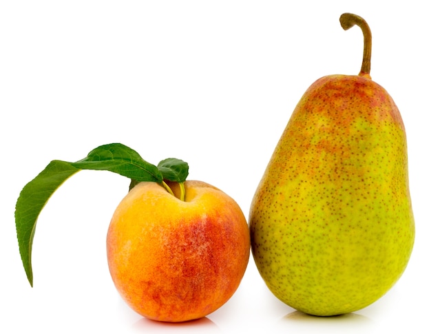 Peach and pear isolated on white