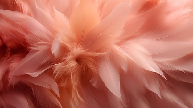 Peach pink feathers a view from above with a soft airy feel peach fuzz copy space Generative AI