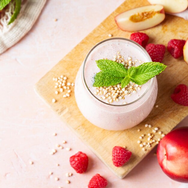 Peach raspberry smoothie summer refreshing drink beverage