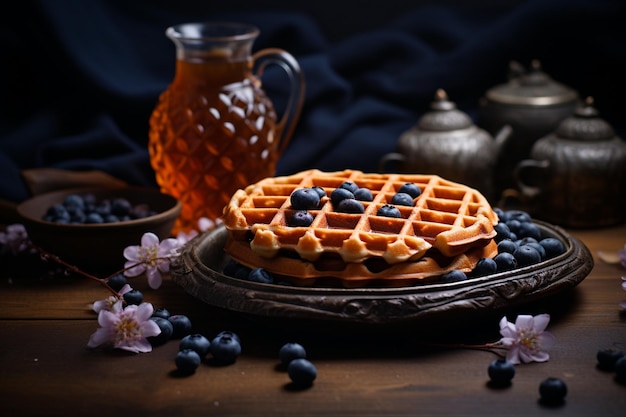 Peach Waffles with Blueberries and Juice