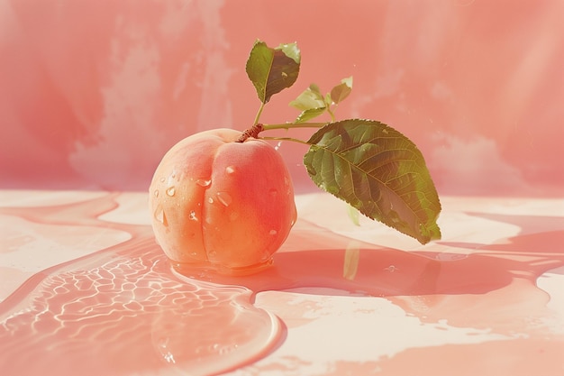 Photo peach on a wet table fashionable color peach fluff 2024