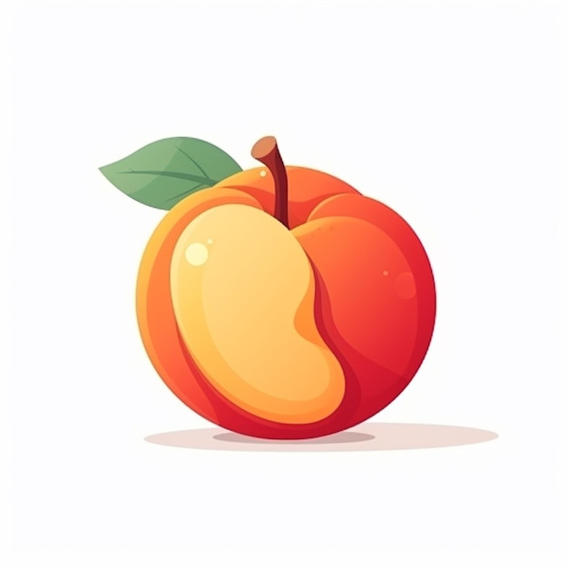 A peach with a green leaf on it