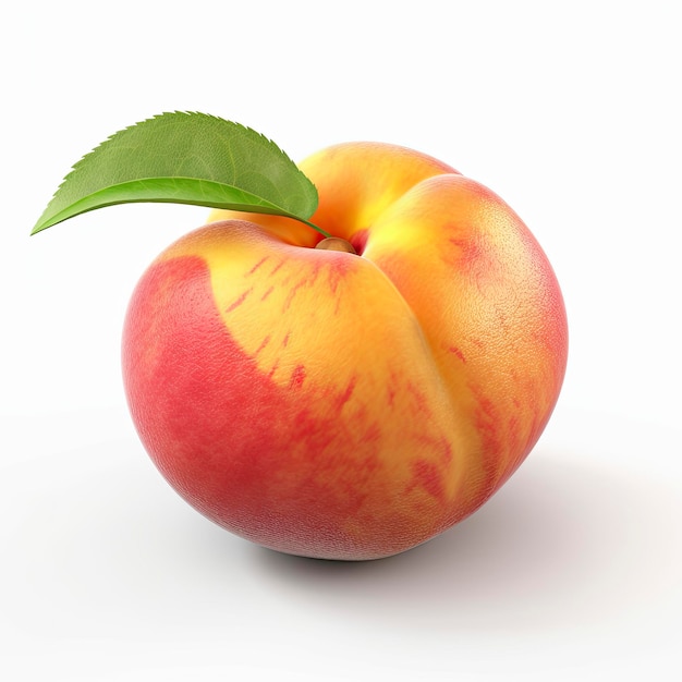 A peach with a leaf on it