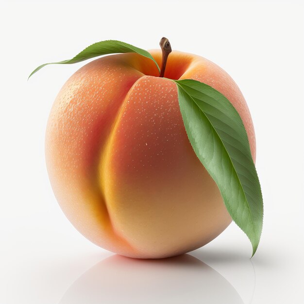 Peach with leaf on a white background