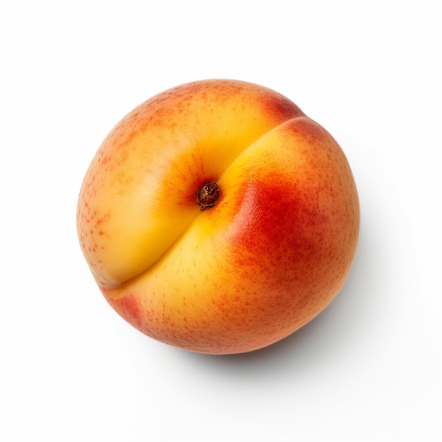 Персик с желтой серединкой и красным пятном внизу.