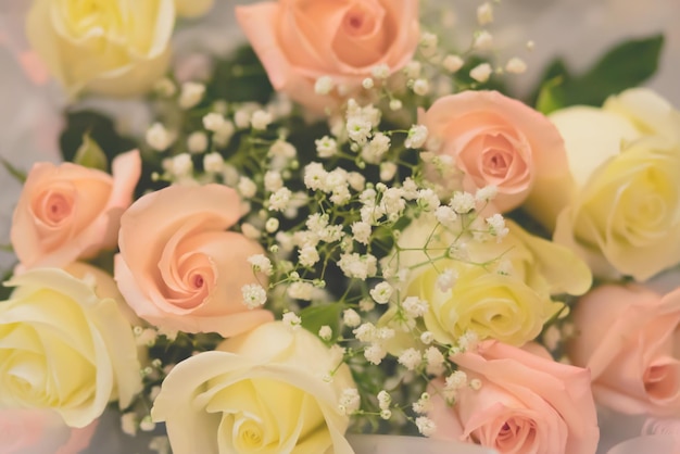 Peach and yellow roses bouquet