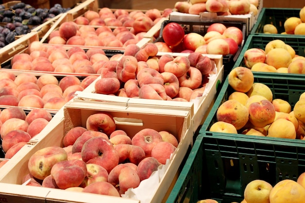 peaches and nectarines are sold in the shop