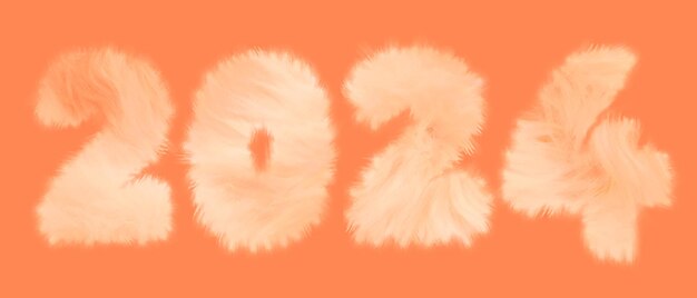 Photo peachy 2024 happy new year vector lettering isolated on orange background