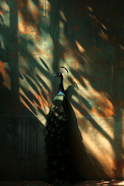 Photo peacock as silhouette shadow cast with spread feathers exoti creative photo of elegant background