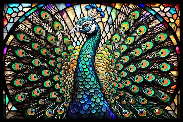 Peacock bird stained glass art