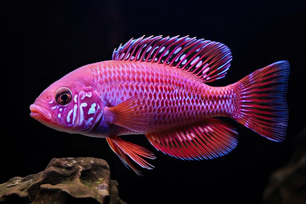 Photo peacock cichlid fish in lake malawi aquarium beautiful pink and red aulonocara fish with striking