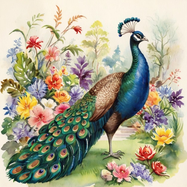 Photo peacock displaying its colorful feathers