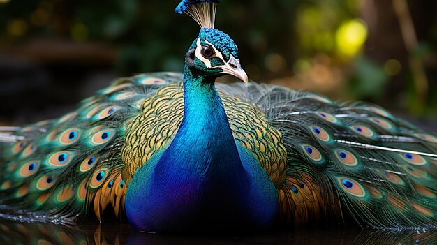 Peacock Displaying Vibrant Tail Feathers