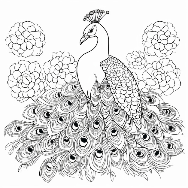 peacock drawing outline for coloring