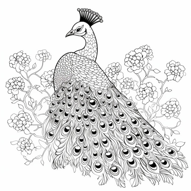 peacock drawing outline for coloring