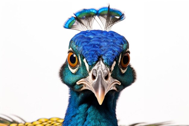 Peacock Face Shot Isolated on White Background Generative AI