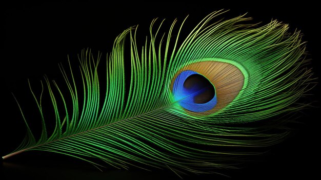 Peacock feather on black background generative ai