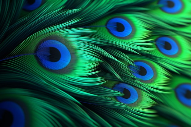 녹색과 파란색의 공작 깃털 패턴
