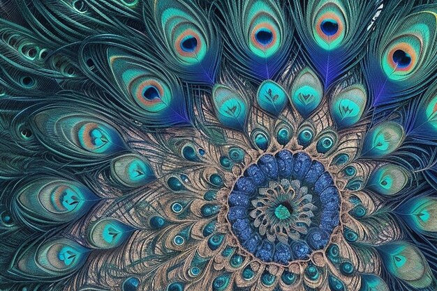 Peacock feather showcases intricate fractal pattern beauty