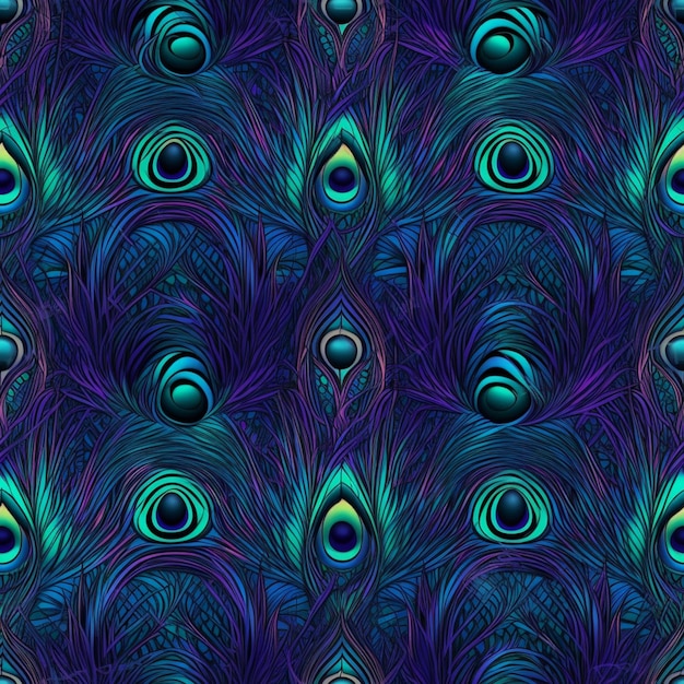 Photo peacock feathers in blue and purple fabric by the yard generative ai