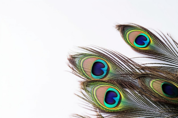 Peacock feathers on a white background