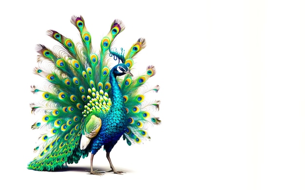 Peacock is standing in front of white background Generative AI