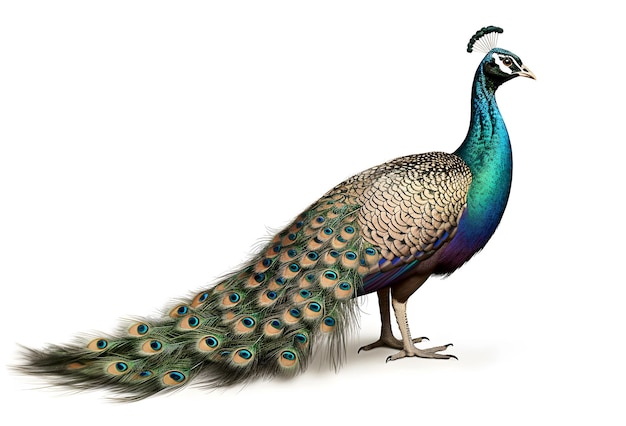 Photo peacock male peafowl with long tail feathers that have eye like markings and can be erected and fanned out in display