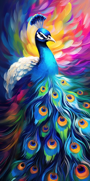 Peacock on oil painting of colorful artworks