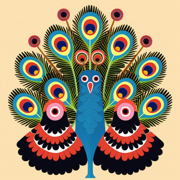 Peacock and peacock on a beige background