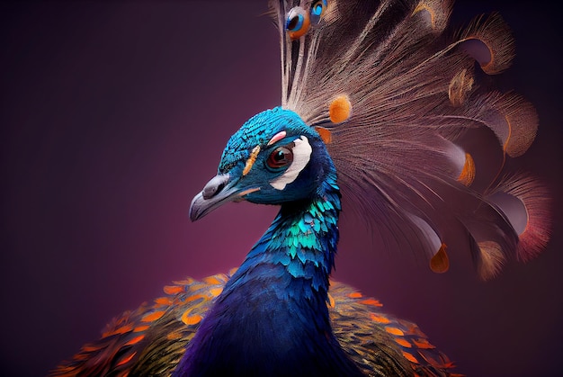Photo peacock portrait of a beautiful bird generative ai