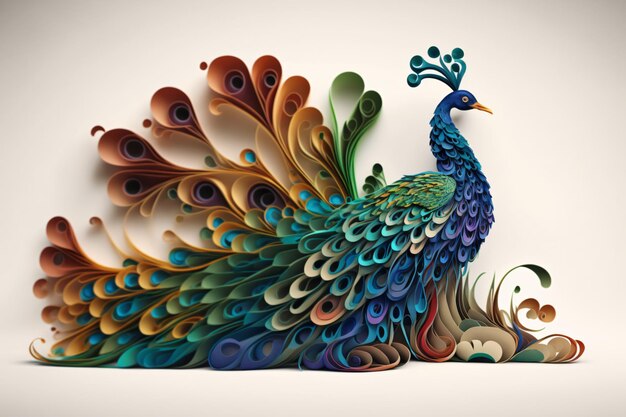 Photo a peacock sculpture digital paper quilling art digital illustration ai generated