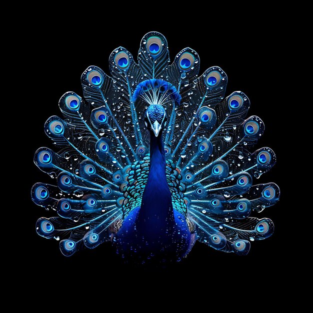 Peacock Shaped in Rain Material Opaque With Blue Liquid Deco Background Art Y2K Glowing Concept