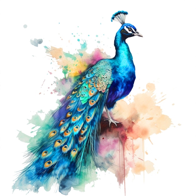 Peacock watercolor paint