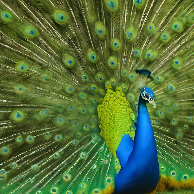 a peacock with a blue body and a blue body with the tail of it