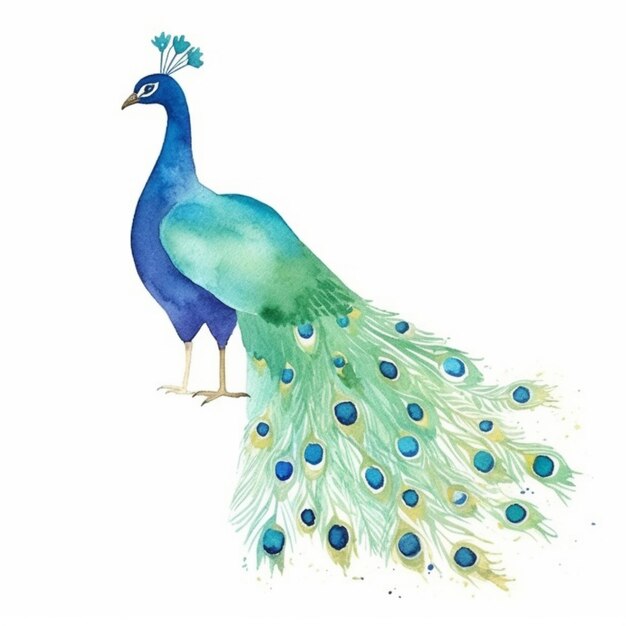 Photo peacock with blue and green feathers standing on a white surface generative ai