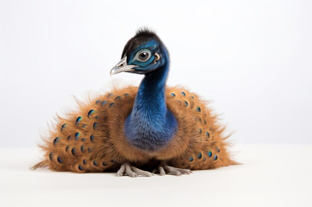 a peacock with a blue tail and a black head