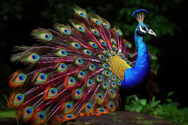 Photo a peacock with a blue tail feathers on it's back