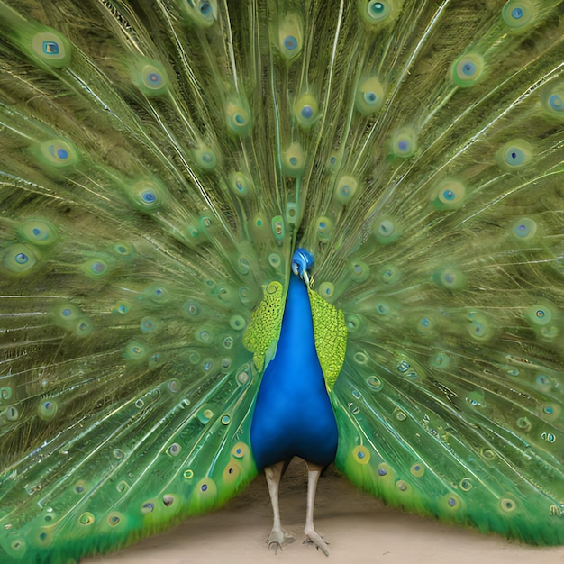 a peacock with a blue tail that says peacock on it