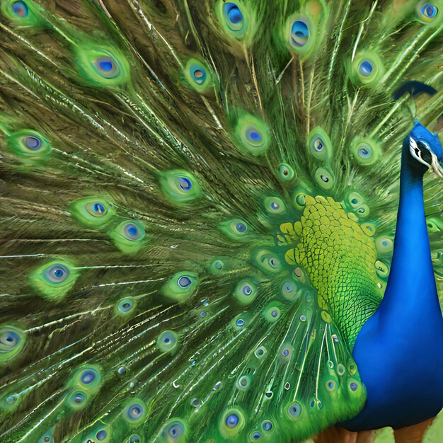 Photo a peacock with a blue tail that says peacock on it