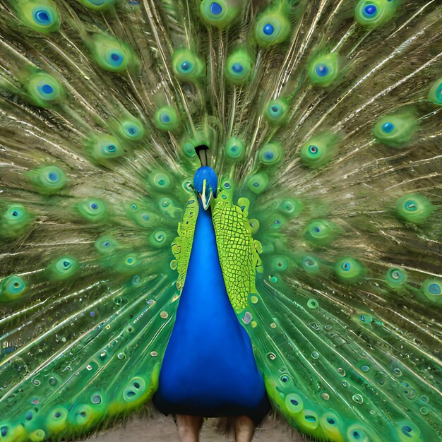 a peacock with a blue tail that says peacock on it