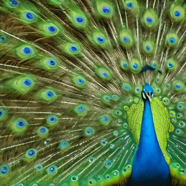 a peacock with a blue tail that says peacocks on it