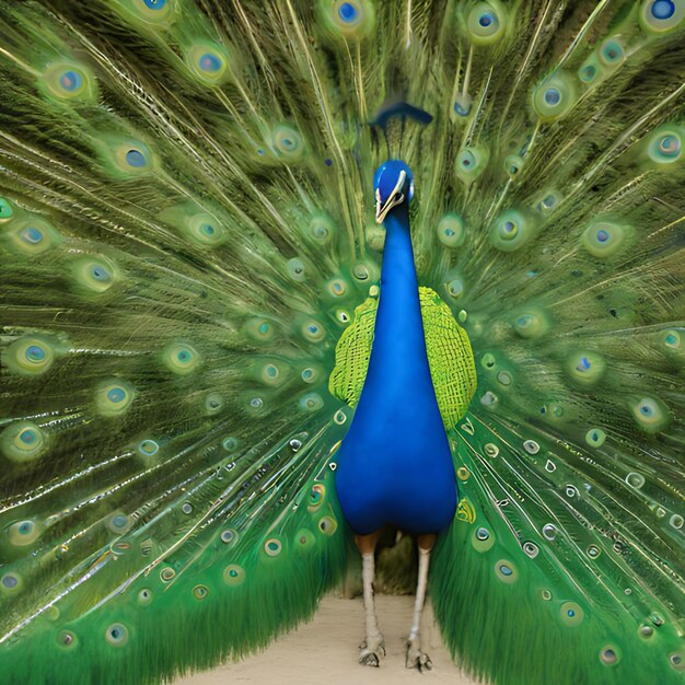 Photo a peacock with a blue tail that says peacocks on it