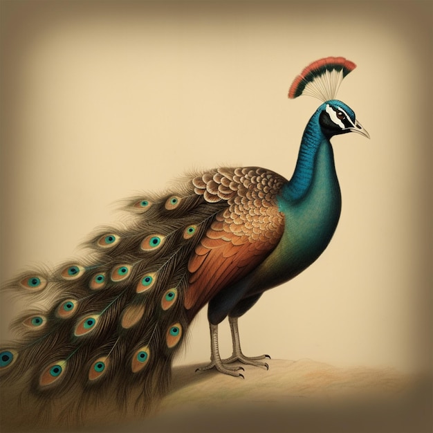 A Peacock with a Colorful Tail Shown with a Bright Background