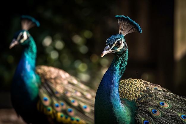 Photo a peacock with a green and blue head and blue feathers